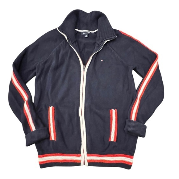 Tommy Hilfiger Full Zip‎ Sweater Jacket  Adult Small Blue Preppy Logo Nautical - Picture 1 of 16